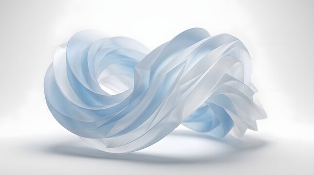 Abstract translucent blue infinity sculpture isolated on white background