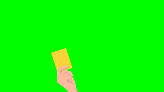 Animation of a referee hand raising a yellow card on green screen background