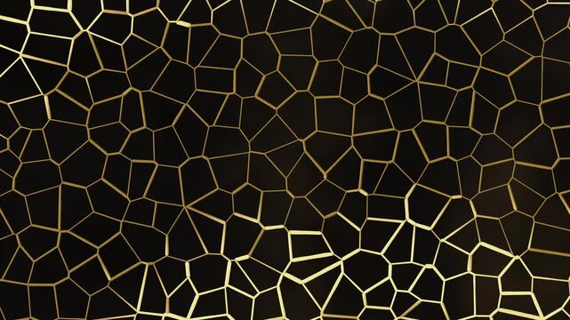 Polished gold veins filling a cracked black ceramic surface with slow shimmering light waves, kintsugi luxury background loop