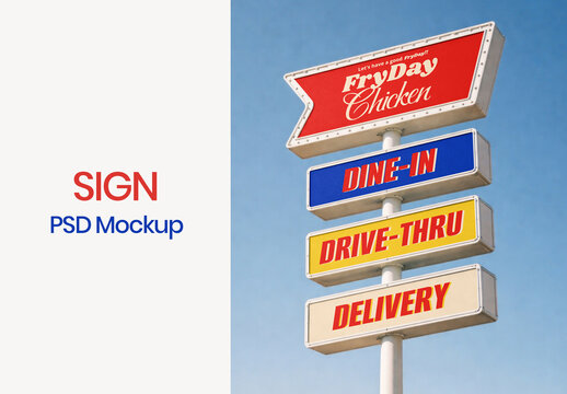 Retro Fast Food Sign Mockup PSD