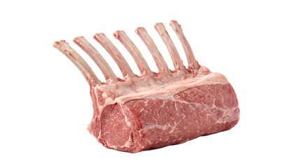 Raw lamb rack with rib bones exposed on a transparent background © OpaDesign