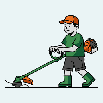 Lawn care business mascot character, cartoon gardener landscaping vector illustration