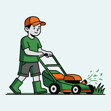 Lawn care business mascot character, cartoon gardener landscaping vector illustration