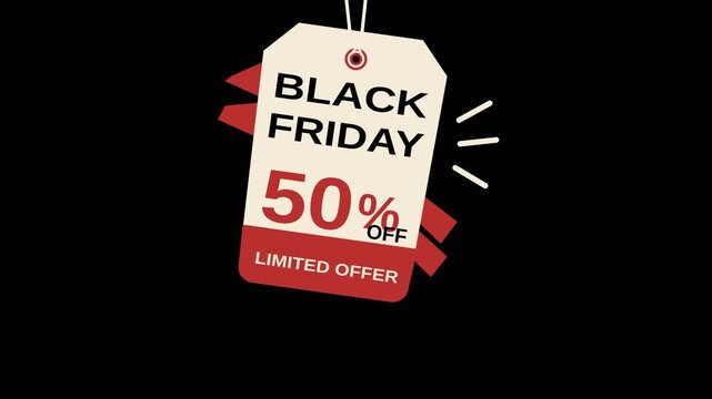 Animated Black Friday 50 Percent Off Hanging Price Tag