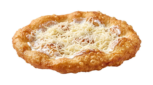 Hungarian langos with cheese and sour cream on a transparent background