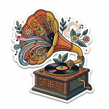 vintage gramophone with vinyl records