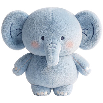Cute animal doll soft fur A cuddly blue plush elephant toy, with large floppy ears and rosy cheeks, sits expectantly, ready to bring joy and comfort to a child.