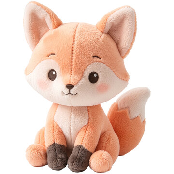 Cute animal doll soft fur A charming plush fox toy, meticulously crafted with soft orange fur and endearing features, sits expectantly, embodying playful innocence and heartwarming cuteness.