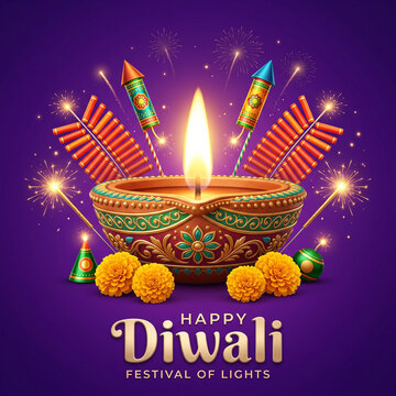 Happy Diwali fireworks and logo concept on background.
