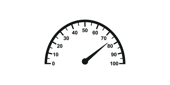 Speedometer gauge icon showing black lines on white background for dashboard interface design.