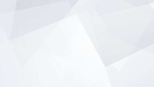 White corporate abstract background of looping animated gradient geometric shapes, soft translucent gray and white polygon shards drifting slowly, clean minimal business backdrop