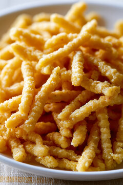 Traditional Italian Passatelli Pasta &ndash; Golden Homemade Bread and Parmesan Dumplings, Close-Up 