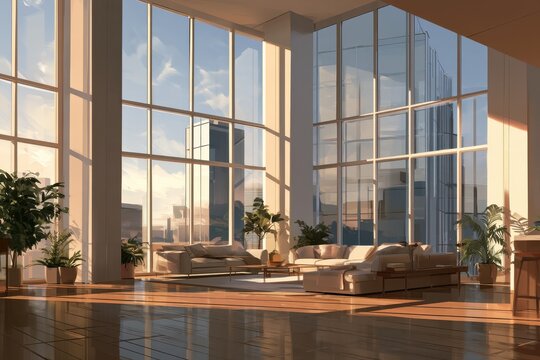 Bright contemporary living space illustrated with airy open plan design, warm wood floors, and abundant natural light