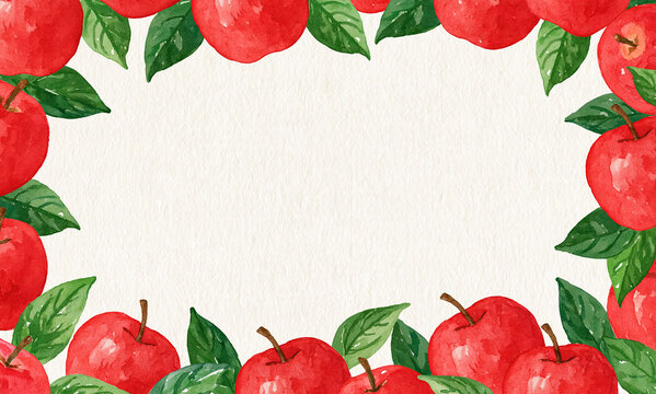 a watercolor illustration frame composed of bright red apples and green leave