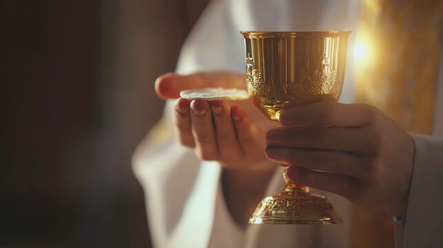 Golden chalice held during a sacred ceremony