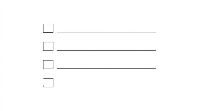 Minimal Black Checklist With Five Empty Checkboxes and Blank Writing Lines Vector Animation