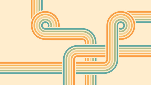 Abstract background of rainbow groovy Wavy Line design in 1970s Hippie Retro style. Vector pattern ready to use for cloth, textile, wrap and other.