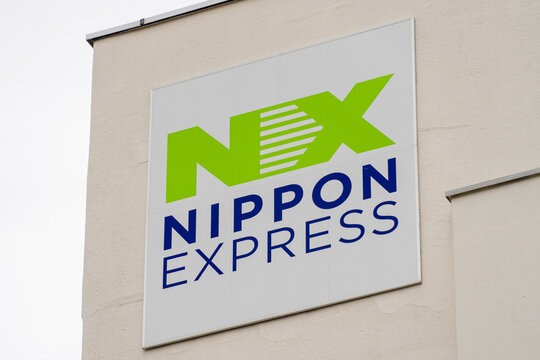 NERIMA-KU, TOKYO, JAPAN - OCTOBER 3, 2026: NX Nippon Express corporate logo signboard mounted on the wall of Ekoda Operations Section in Nerima-ku, Tokyo.
