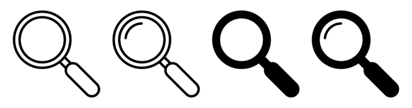 Magnifying glass icon set for search, zoom, inspection, research, navigation, and website designs.