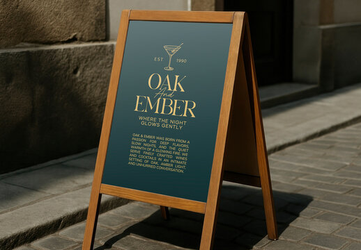 Chic Wooden Sidewalk Sign Mockup PSD