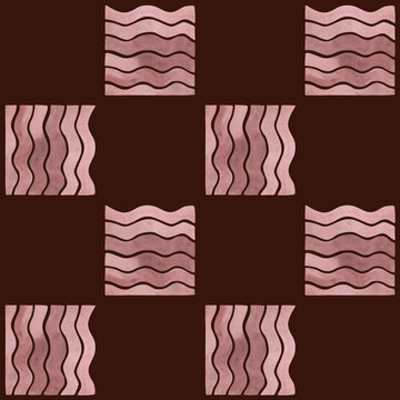 Seamless pattern of sea ​​marine red hand drawn watercolor waves illustration. On burgundy background. For decoration, design, fabric, wrapping paper. Summer vibes. Sea bottom Abstract underwater tile