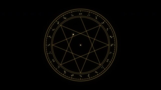 Golden magic circle drawn by light activates and dissolves
