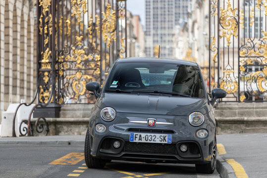 Nancy, France - August 12th 2019 : View on a grey Abarth 595 Competizione parked on a street.