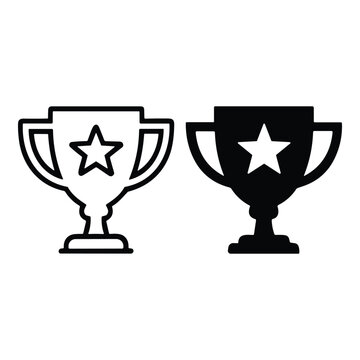 Winner trophy cup icons for achievement and success in flat monochrome vectorized prize illustrations for gamification and competition app interfaces
