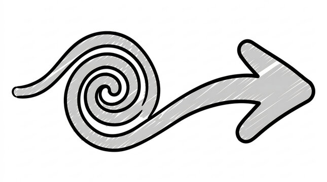 Hand drawn gray arrow with a spiral base pointing right
