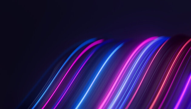 Abstract 3D Electric Ribbon with Blue and Violet Loops Across a Dark Digital Landscape