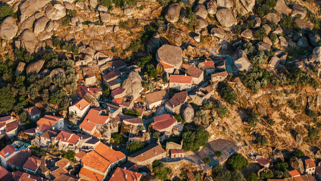 Aerial View of Monsanto Village Among Granite Boulders Portugal