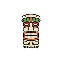 Vintage Retro Hawaiian Tiki Statue Illustration - Mid-Century Carved Totem Mask Graphic © Otto.std