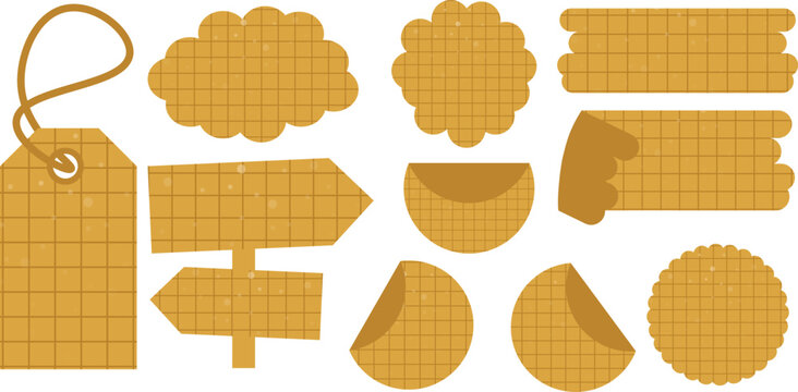 Vintage Kraft Grid Paper Tags Labels and Stickers Vector Set
