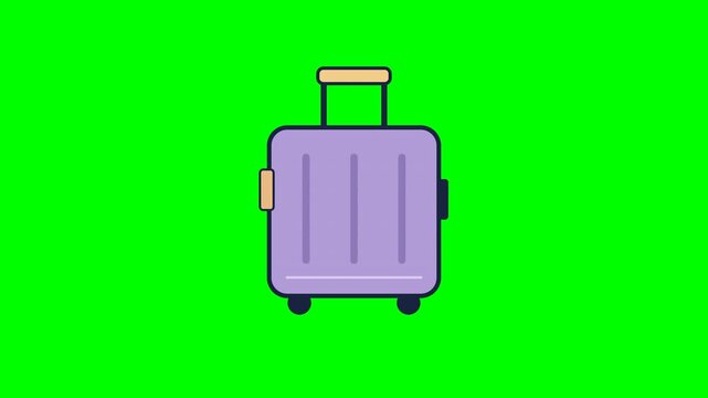 Travel suitcase extending its handle on green screen