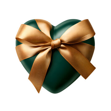Green heart gift with gold bow PNG transparent background