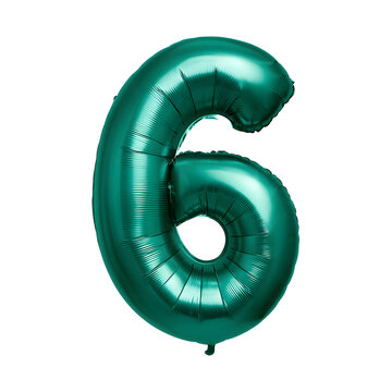 Shiny green number six balloon PNG transparent background