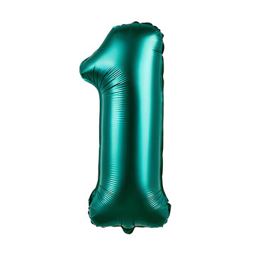 Metallic turquoise digit one shape PNG transparent background