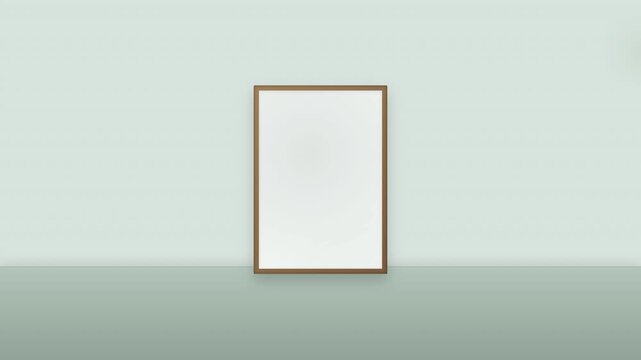Blank wooden picture frame mockup with light reflection on transparent background