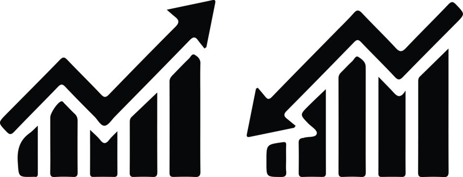 business growth decline bar chart upward downward arrow black icon silhouette vector 