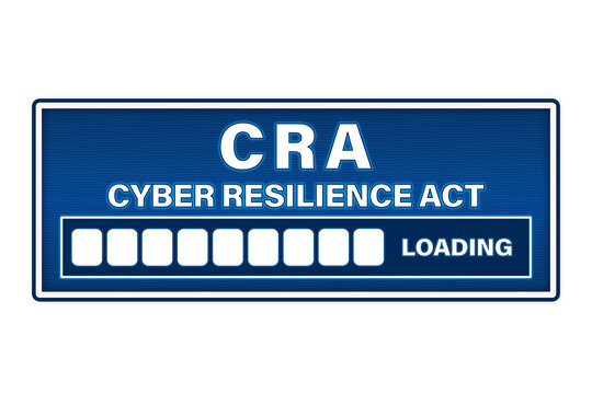 CRA sign showing a progress bar loading for Cyber Resilience Act legislation compliance. The CRA regulation is a mandatory cybersecurity requirement for products sold in the EU containing digital