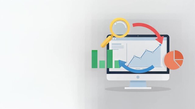 Data Analysis and Market Research Icons on Computer Monitor Motion Graphics Set