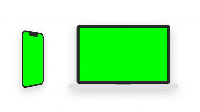 Laptop and smartphone mockups with green screen on transparent background