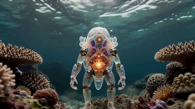 Underwater robot among coral reef