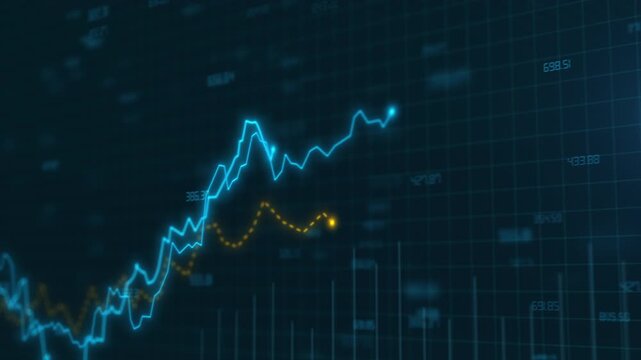 Forex candlestick chart rising over a dark background. Investment data and trading figures