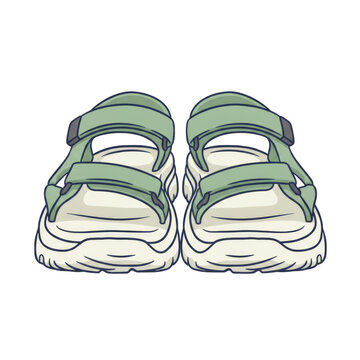 Pair of green outdoor sport sandals front view illustration isolated on a transparent background