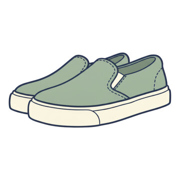 Pair of green slip-on canvas shoes illustration isolated on a transparent background