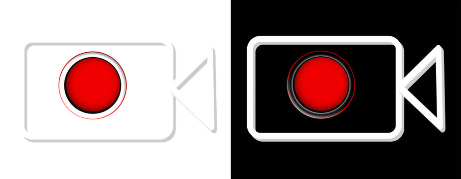 Video camera icon with red flashing dot. Live streaming camera icon isolate transparent background.