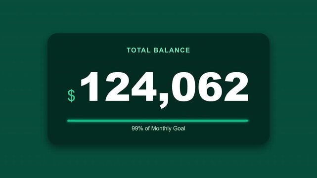 Total balance counter rising to reach monthly goal on transparent background