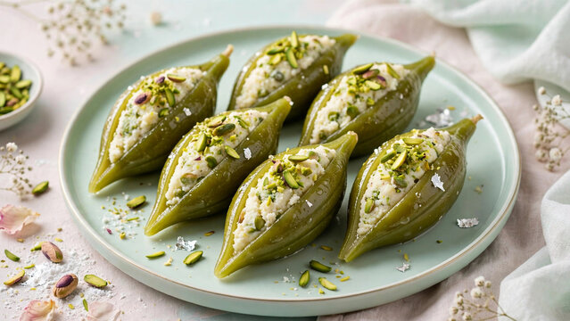 Parwal Mithai stuffed pointed gourd sweet with khoya and pistachios