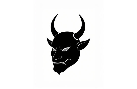 Black devil head illustration vector on white background.